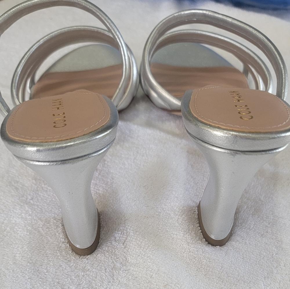Cole Haan Silver Heeled Sandals with Strappy Design. Size 7 - Picture 10 of 11